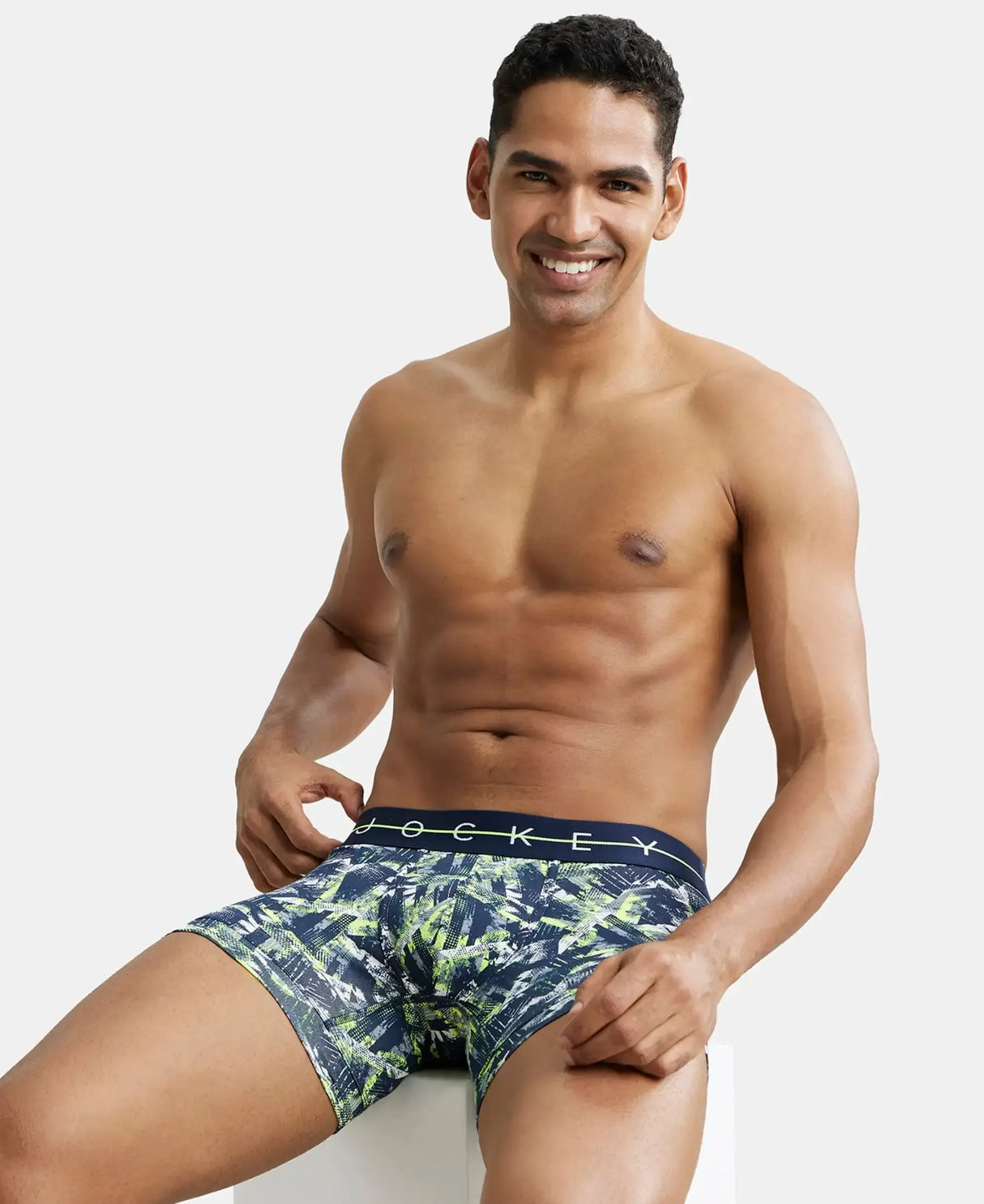 JOCKEY Super Combed Cotton Printed Trunk with Ultrasoft Waistband #NY02- Navy & Neon