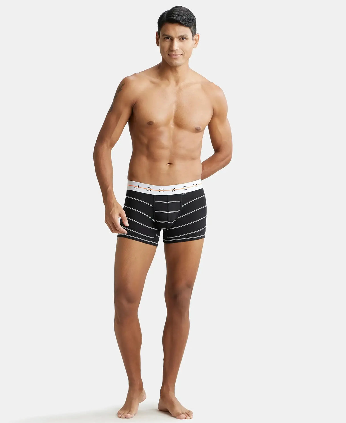 JOCKEY Super Combed Cotton Printed Trunk with Ultrasoft Waistband #NY02- Black Striped