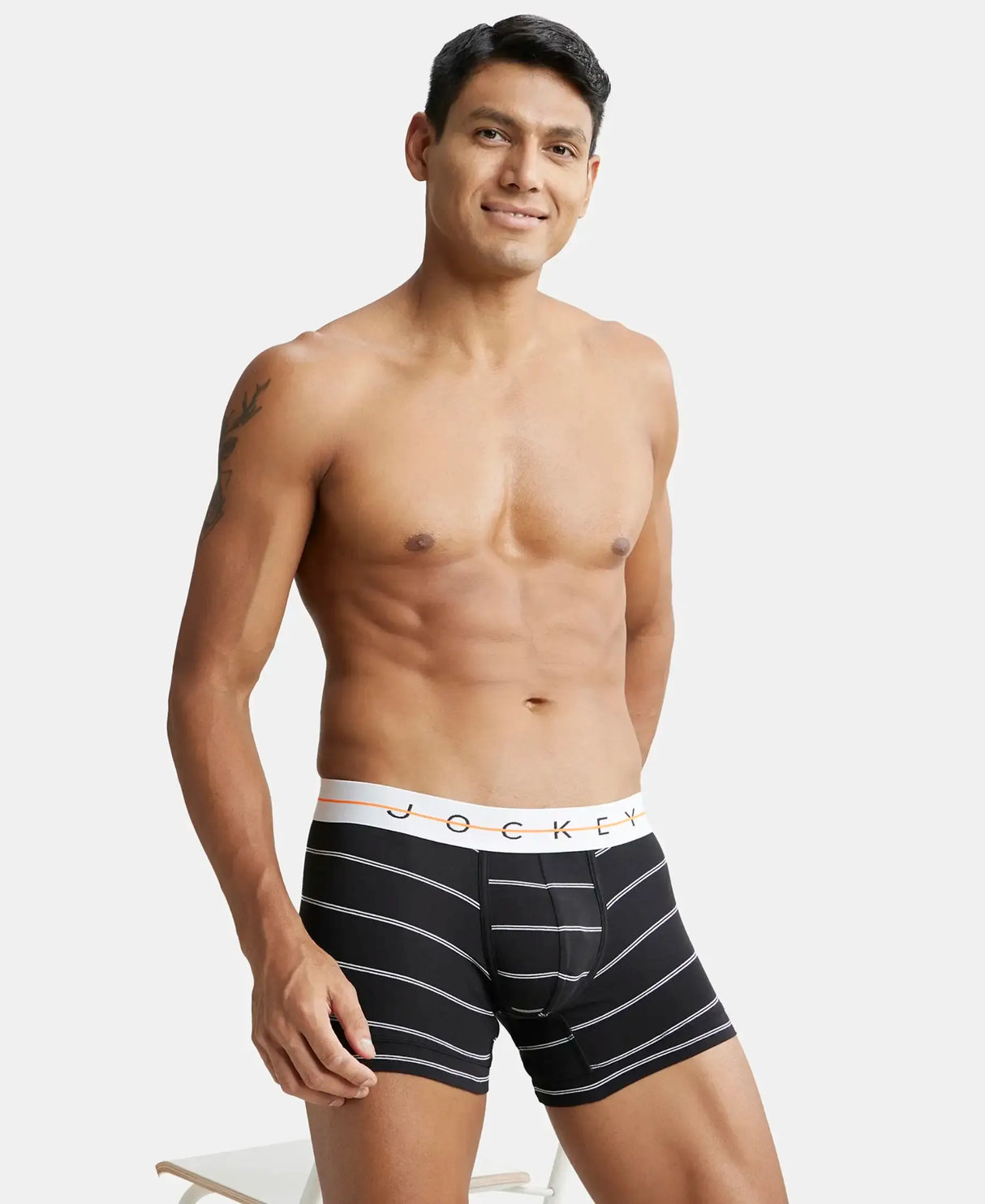 JOCKEY Super Combed Cotton Printed Trunk with Ultrasoft Waistband #NY02- Black Striped