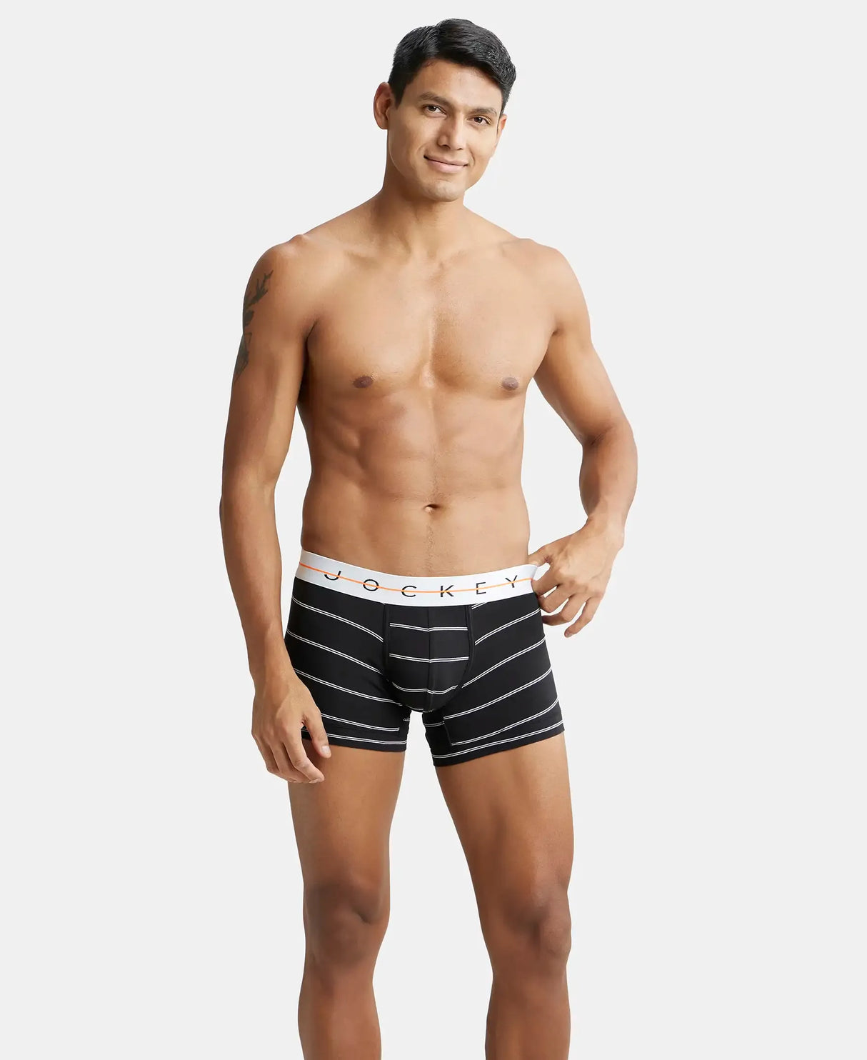 JOCKEY Super Combed Cotton Printed Trunk with Ultrasoft Waistband #NY02- Black Striped