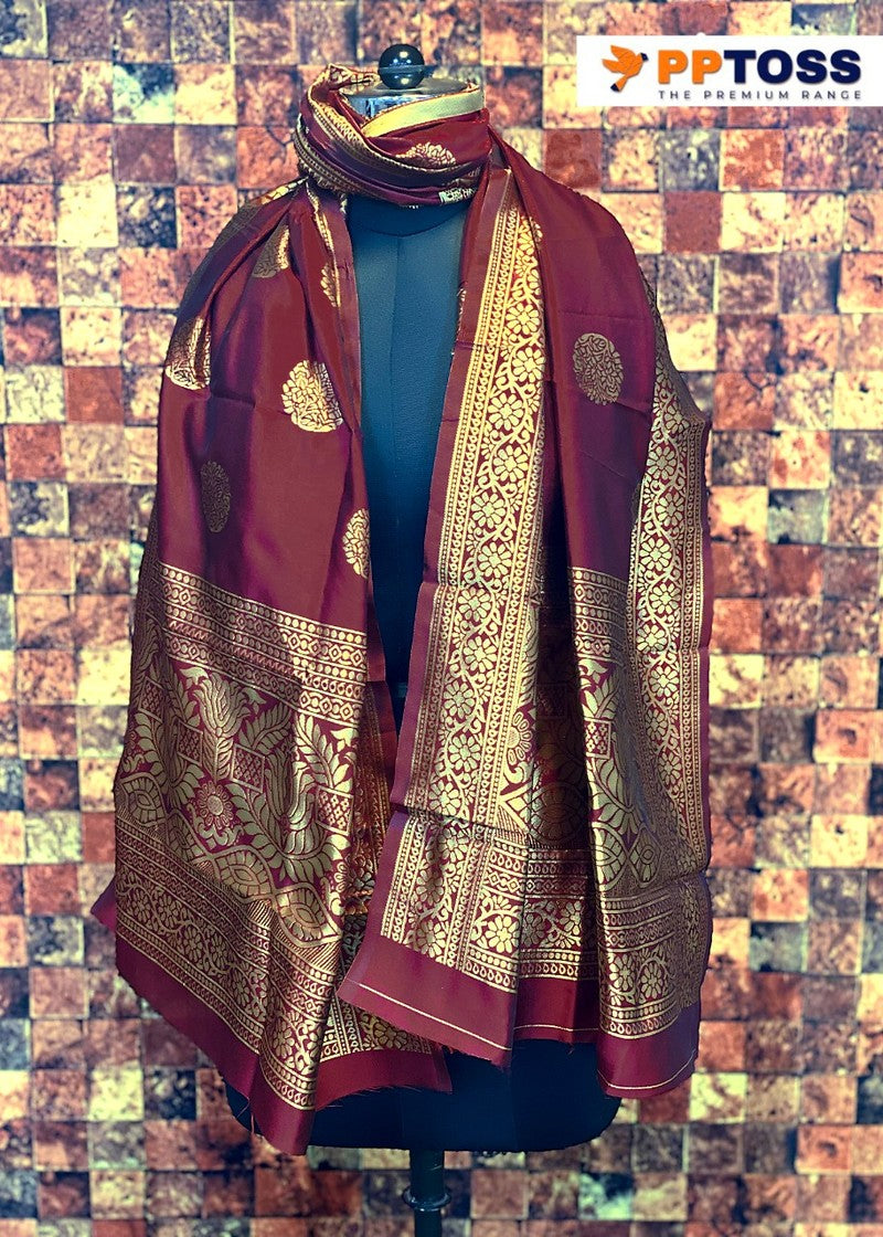 Banarasi Silk Printed Dupatta- Maroon