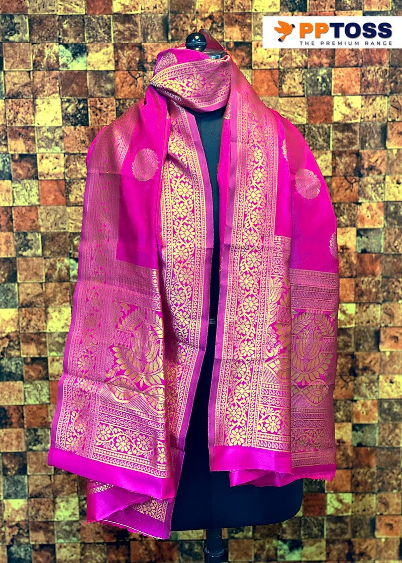 Banarasi Silk Printed Dupatta- Pink