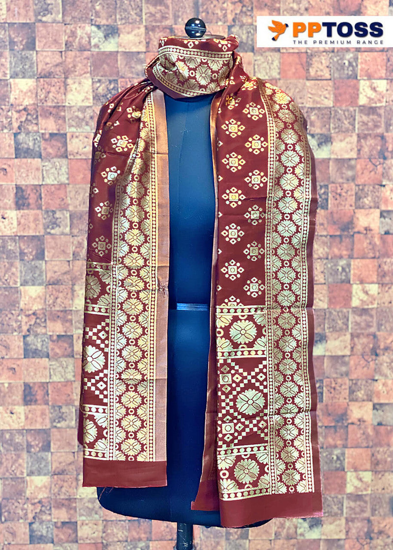 Banarasi Silk Printed Dupatta - Brown