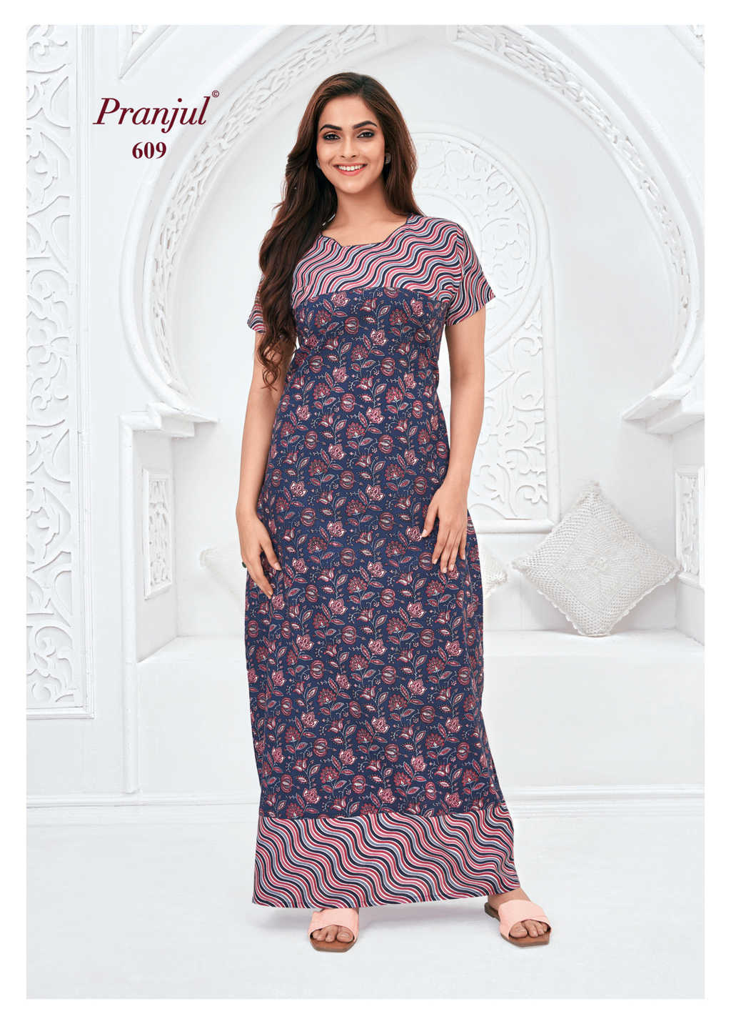 Pranjul - Pure Cotton Printed Nighty Gown - Purple