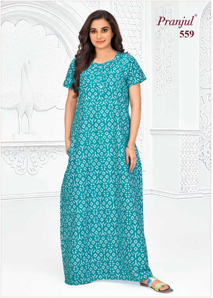 Pranjul - Pure Cotton Printed Nighty Gown - Blue