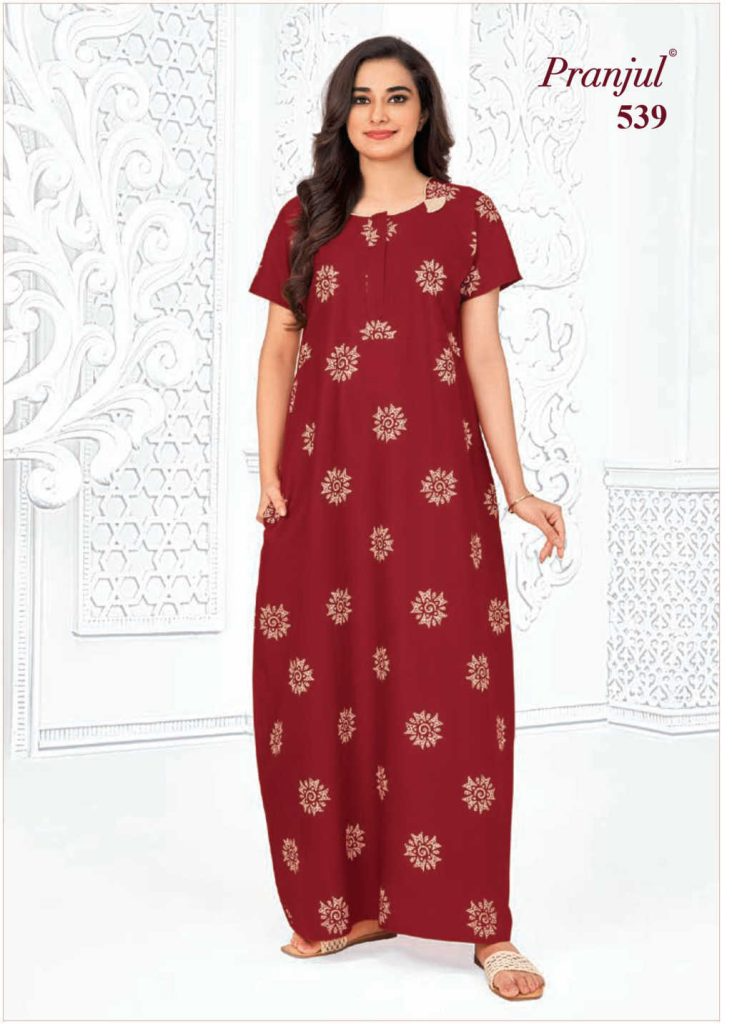 Pranjul - Pure Cotton Printed Nighty Gown - Maroon