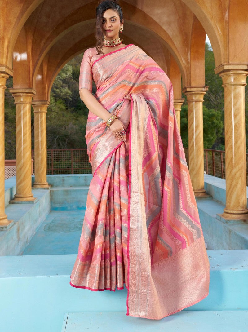 RACHNA - Silk Blend Banarasi Zari Weaving Work Saree With Blouse