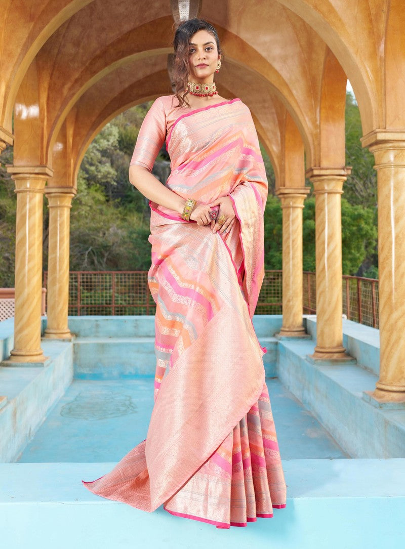 RACHNA - Silk Blend Banarasi Zari Weaving Work Saree With Blouse