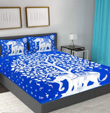 Blue Premium Pure Cotton Printed Double Bedsheet