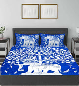 Blue Premium Pure Cotton Printed Double Bedsheet