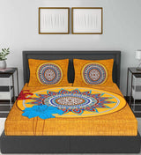 Yellow Premium Pure Cotton Printed Double Bedsheet