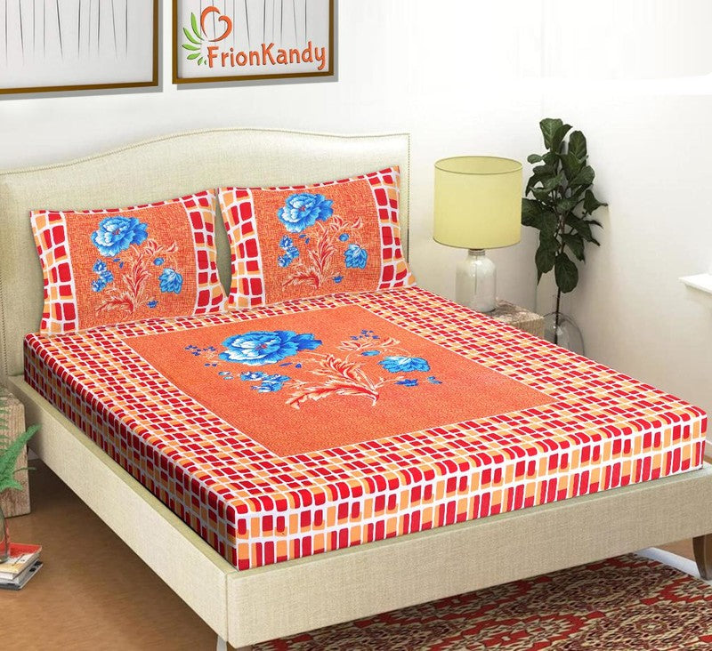 Peach Premium Pure Cotton Printed Double Bedsheet