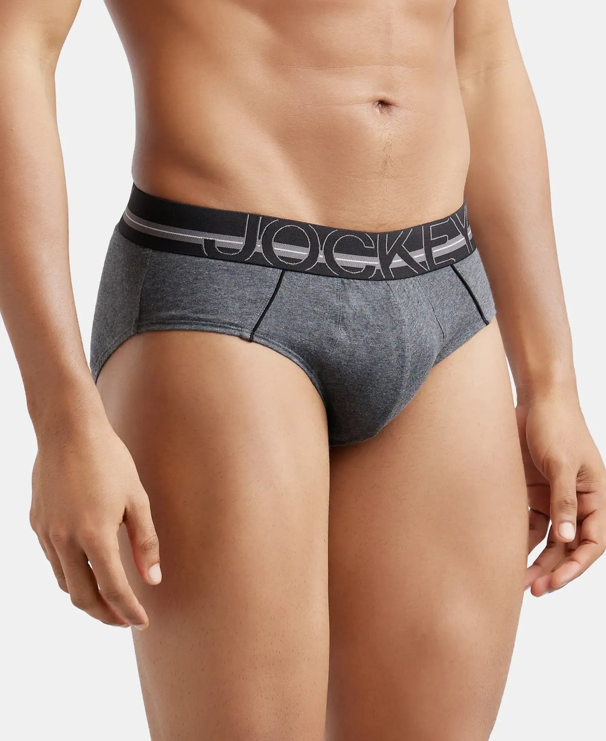 JOCKEY Super Combed Cotton Solid Brief with Ultrasoft Waistband #US14- Charcoal Melange