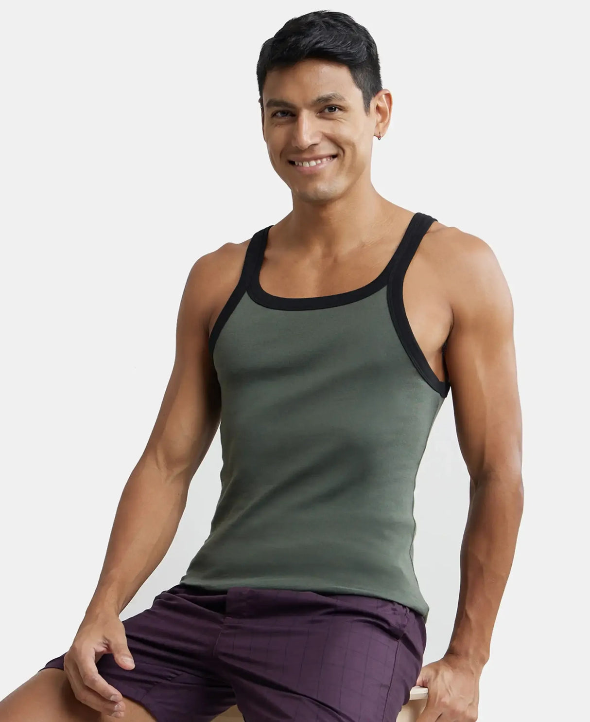 Super Combed Cotton Rib Square Neck Gym Vest US27 - Assorted (Pack of 2)