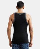 Super Combed Cotton Rib Square Neck Gym Vest #US27 - Black & Charcoal Melange