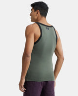 Super Combed Cotton Rib Square Neck Gym Vest #US27 - Deep Olive With Assorted Bias