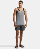 Super Combed Cotton Rib Square Neck Gym Vest #US27 - Mid Grey Mel & Reflecting Pond