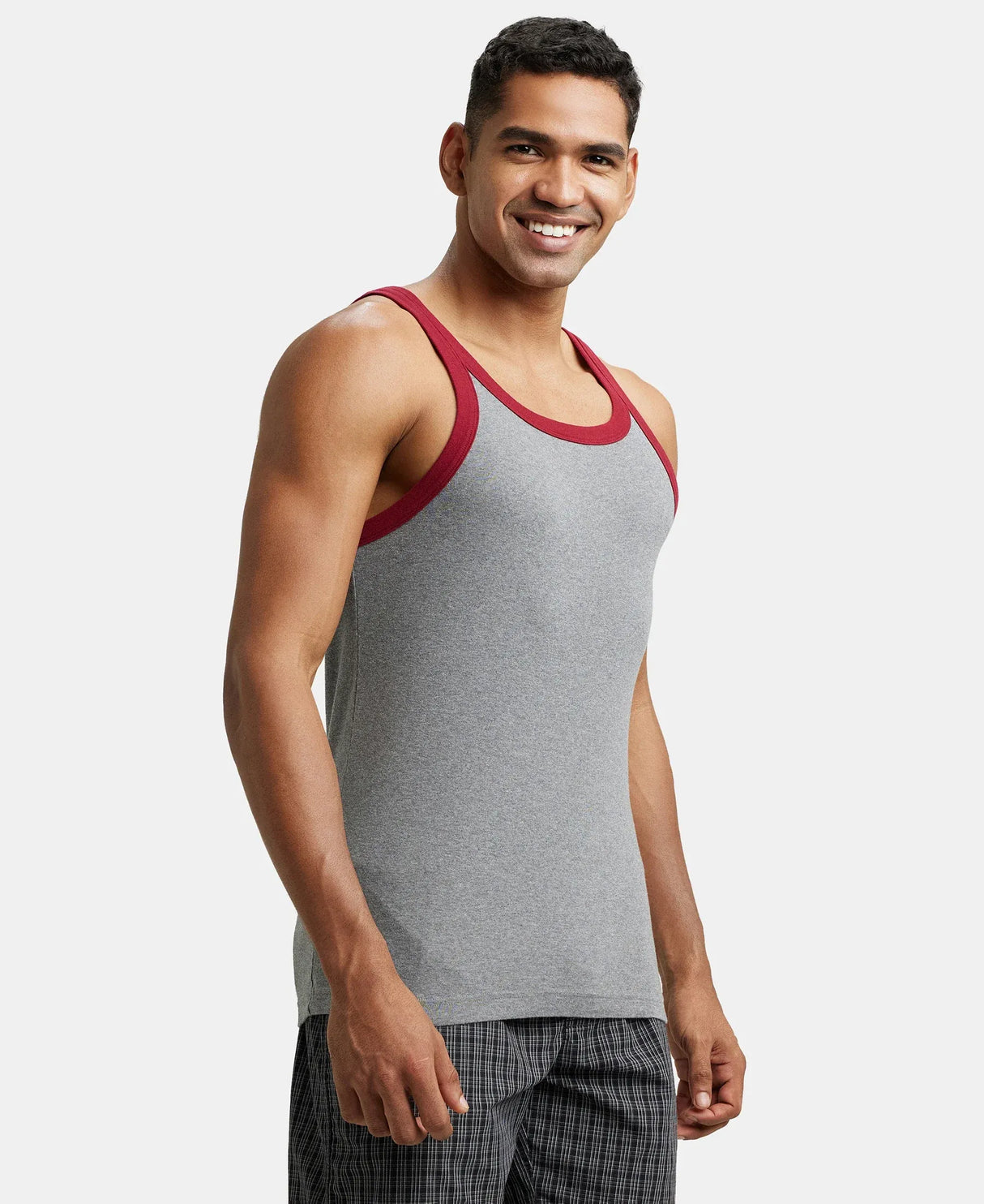 Super Combed Cotton Rib Square Neck Gym Vest #US27 - Mid Grey Mel & Reflecting Pond