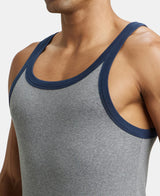 Super Combed Cotton Rib Square Neck Gym Vest #US27 - Mid Grey Mel & Reflecting Pond