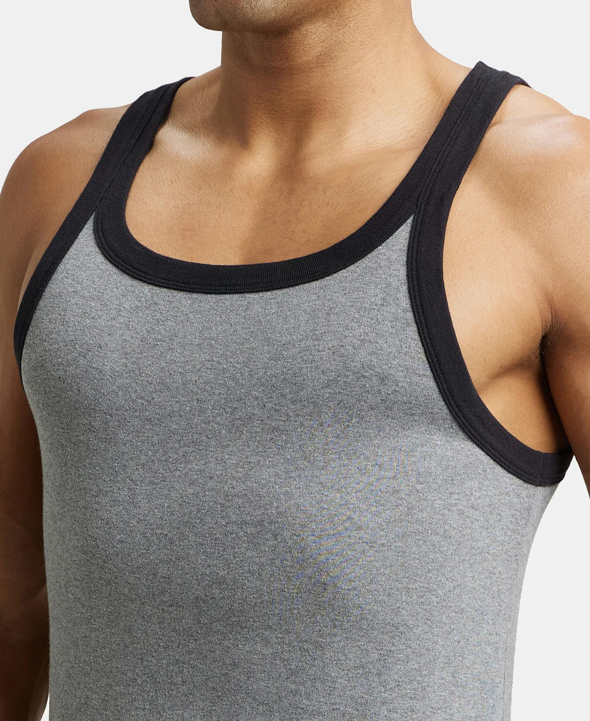 Super Combed Cotton Rib Square Neck Gym Vest #US27 - Mid Grey Mel & Reflecting Pond