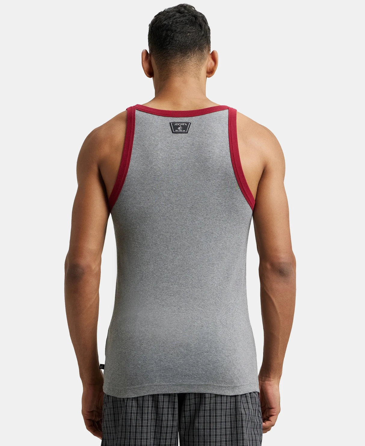 Super Combed Cotton Rib Square Neck Gym Vest #US27 - Mid Grey Mel & Reflecting Pond