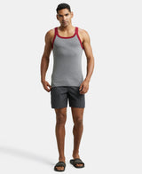 Super Combed Cotton Rib Square Neck Gym Vest #US27 - Mid Grey Mel & Reflecting Pond