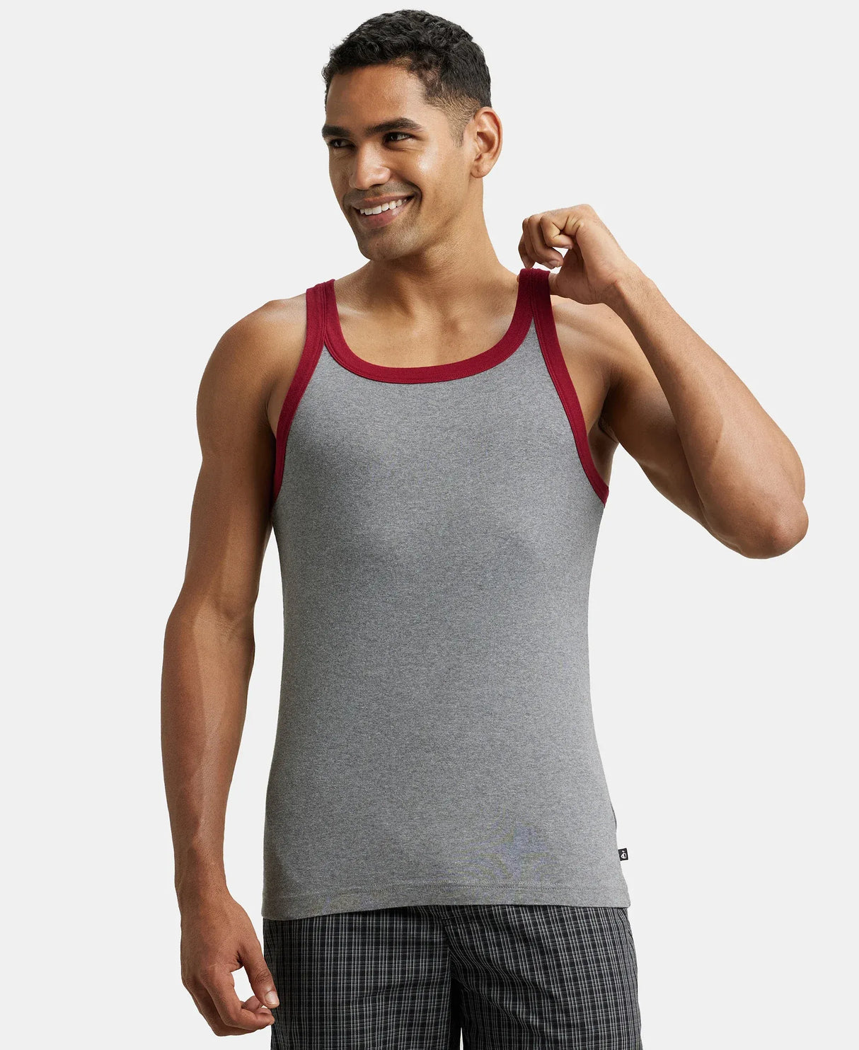 Super Combed Cotton Rib Square Neck Gym Vest #US27 - Mid Grey Mel & Reflecting Pond