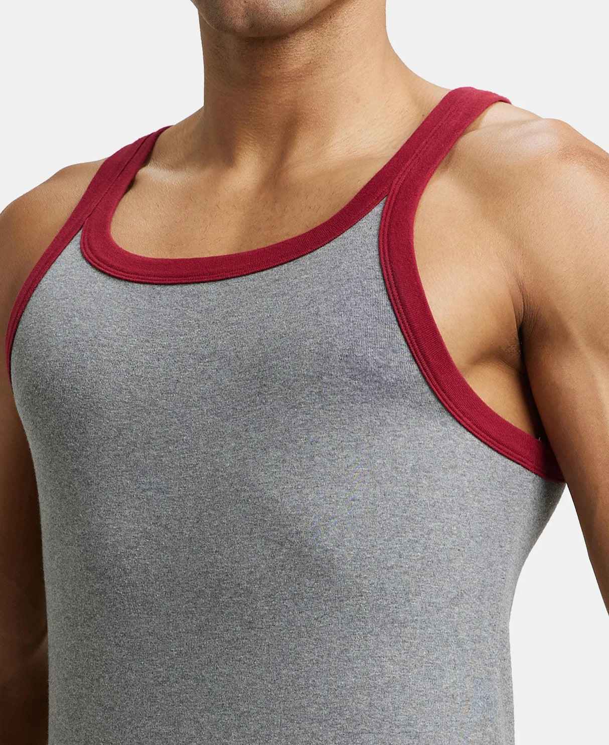 Super Combed Cotton Rib Square Neck Gym Vest #US27 - Mid Grey Mel & Reflecting Pond