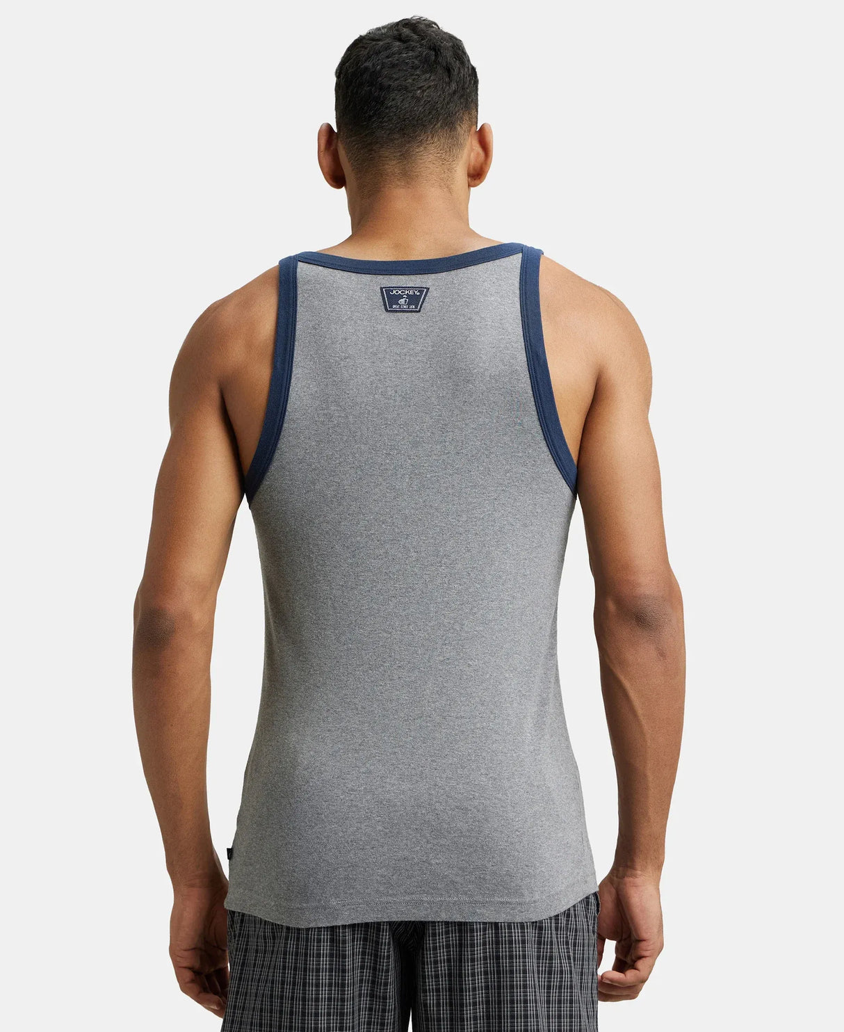 Super Combed Cotton Rib Square Neck Gym Vest #US27 - Mid Grey Mel & Reflecting Pond