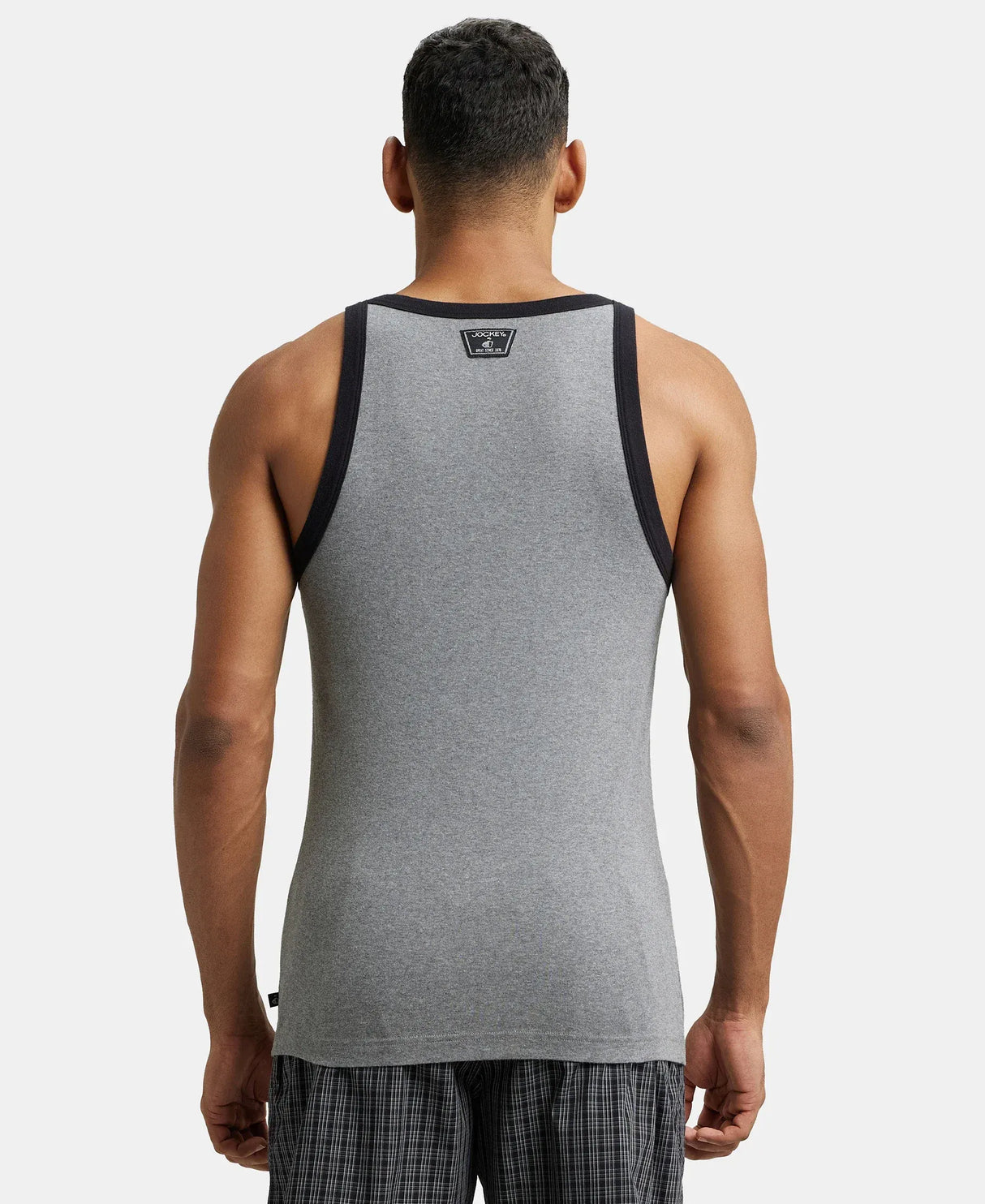 Super Combed Cotton Rib Square Neck Gym Vest #US27 - Mid Grey Mel & Reflecting Pond