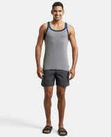 Super Combed Cotton Rib Square Neck Gym Vest #US27 - Mid Grey Mel & Reflecting Pond