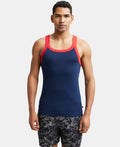 Super Combed Cotton Rib Square Neck Gym Vest #US27 - Navy