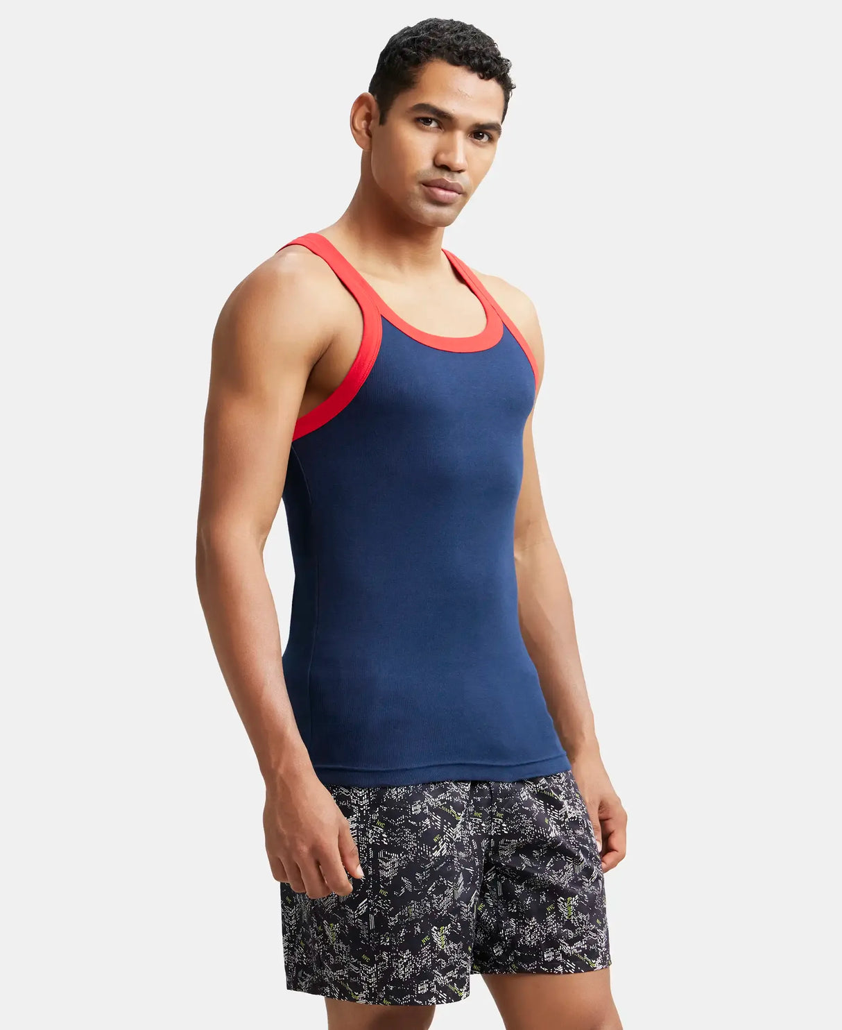 Super Combed Cotton Rib Square Neck Gym Vest #US27 - Navy