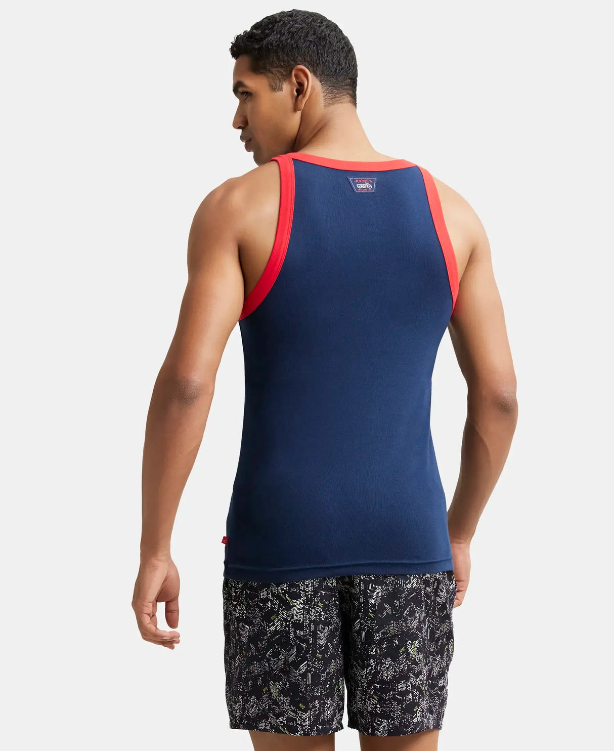 Super Combed Cotton Rib Square Neck Gym Vest #US27 - Navy