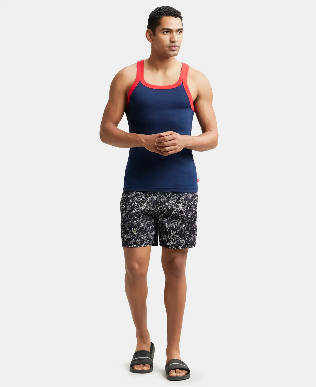 Super Combed Cotton Rib Square Neck Gym Vest #US27 - Navy