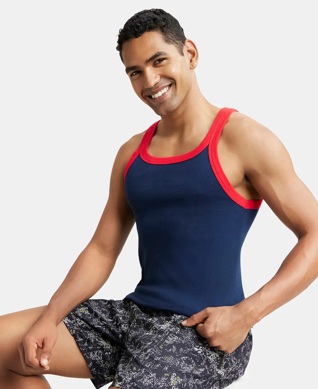 Super Combed Cotton Rib Square Neck Gym Vest #US27 - Navy