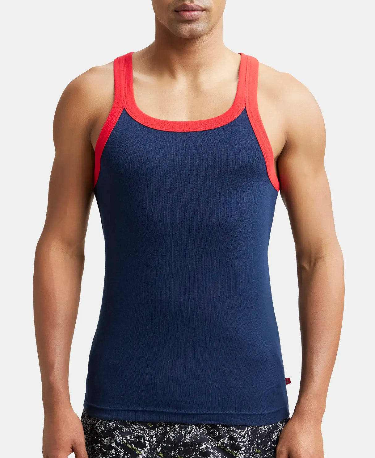 Super Combed Cotton Rib Square Neck Gym Vest #US27 - Navy