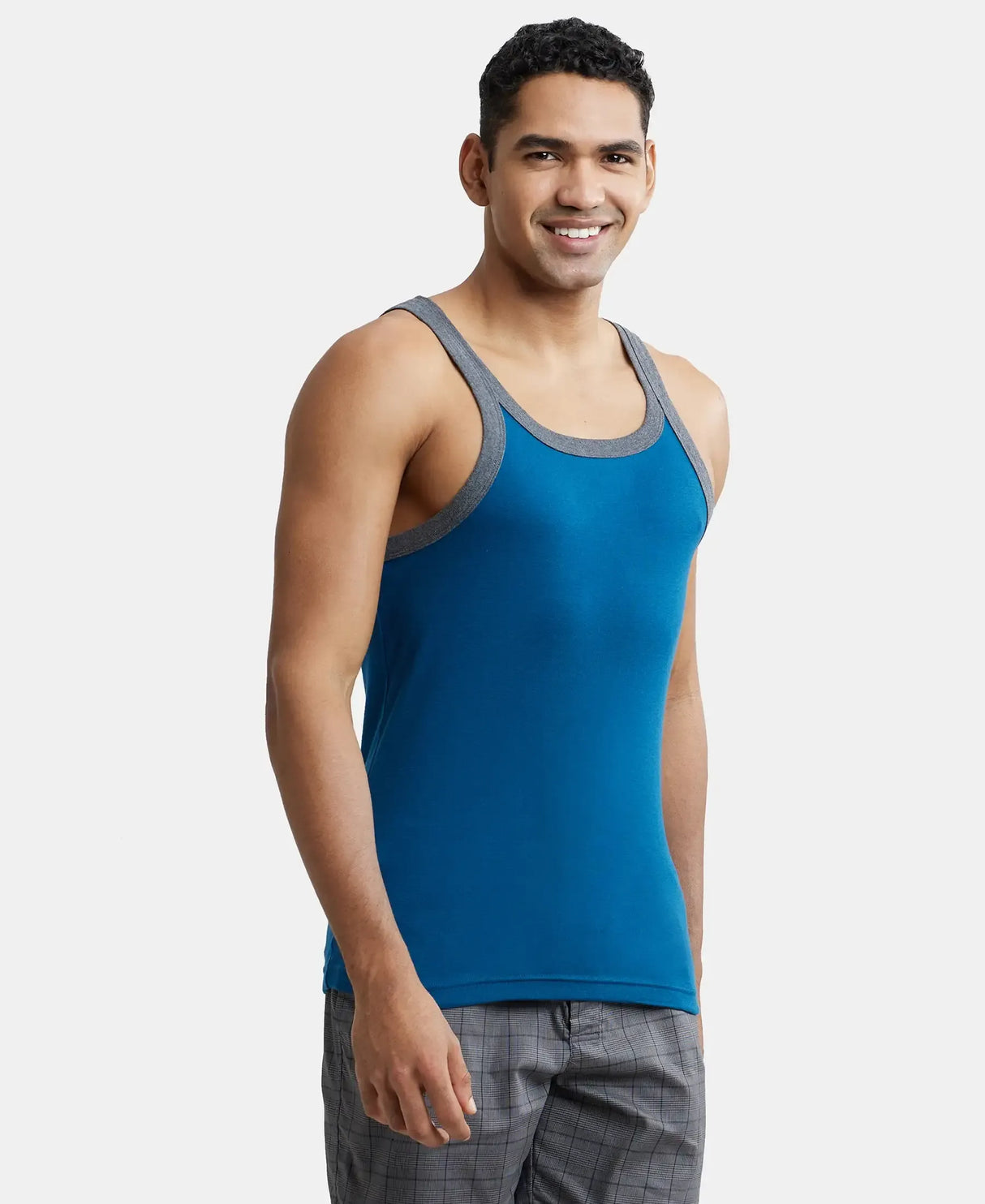 Super Combed Cotton Rib Square Neck Gym Vest #US27 - Poseidon With Assorted Bias