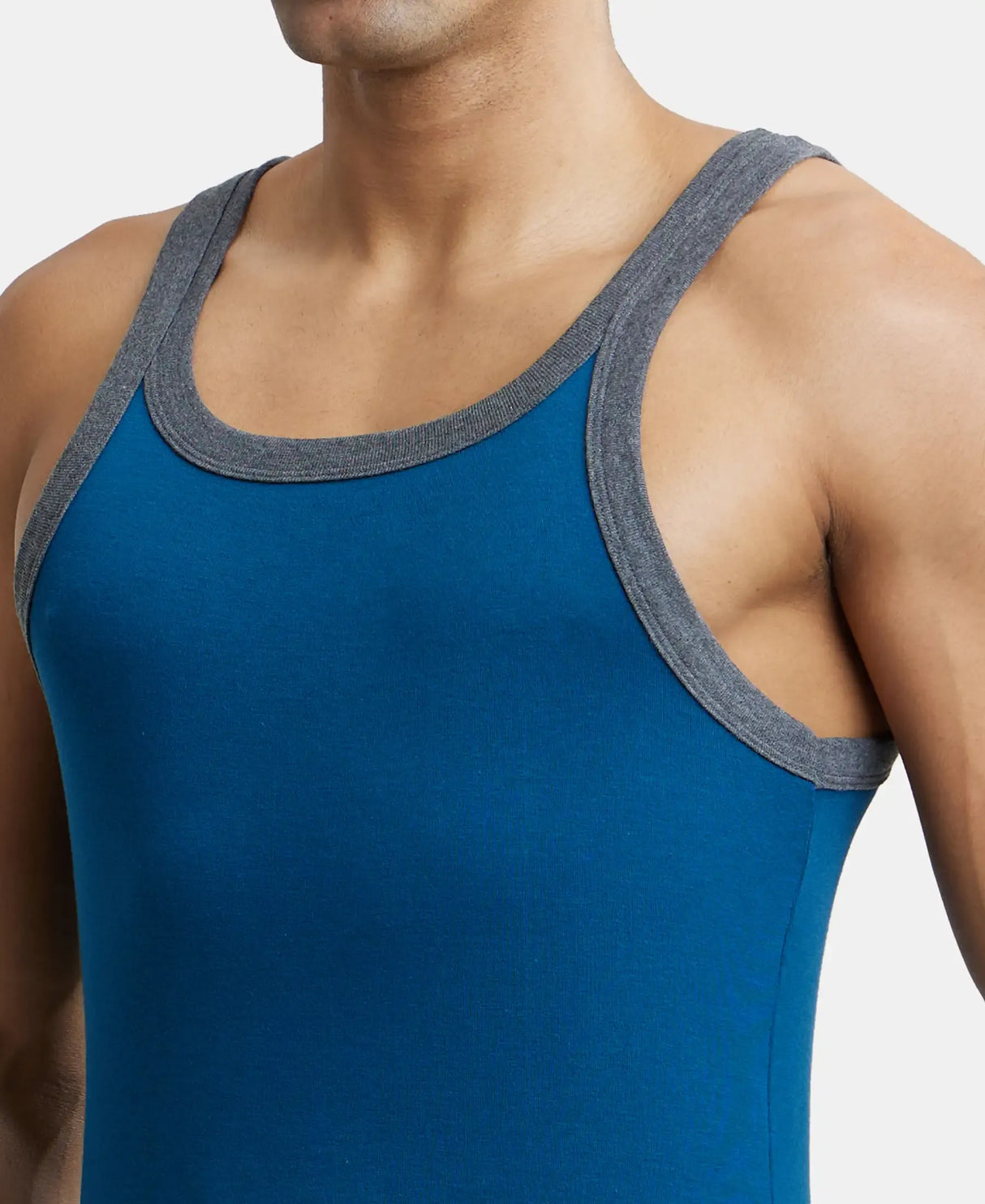 Super Combed Cotton Rib Square Neck Gym Vest #US27 - Poseidon With Assorted Bias