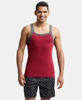 Super Combed Cotton Rib Square Neck Gym Vest #US27 -Red Pepper With Assorted Bias