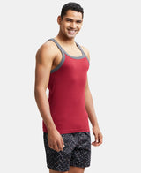 Super Combed Cotton Rib Square Neck Gym Vest #US27 -Red Pepper With Assorted Bias