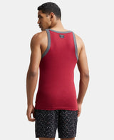 Super Combed Cotton Rib Square Neck Gym Vest #US27 -Red Pepper With Assorted Bias