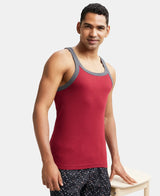 Super Combed Cotton Rib Square Neck Gym Vest #US27 -Red Pepper With Assorted Bias