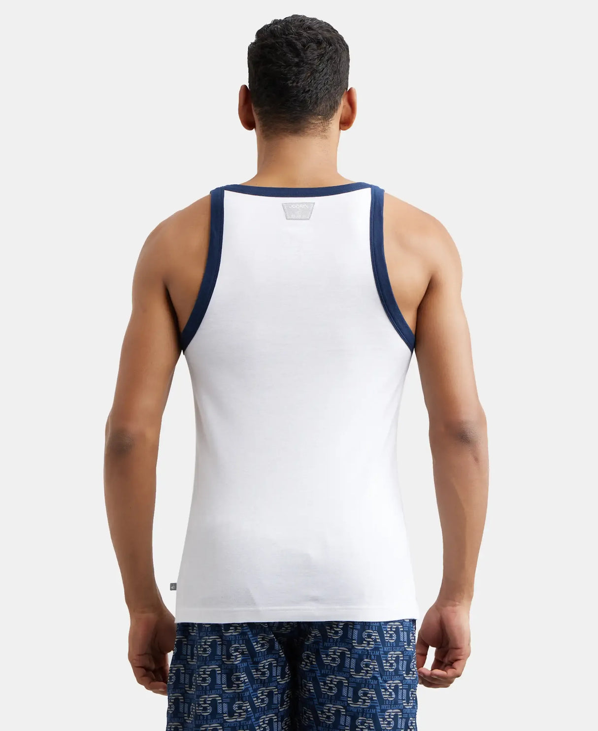 Super Combed Cotton Rib Square Neck Gym Vest #US27 - White