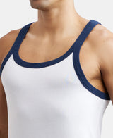 Super Combed Cotton Rib Square Neck Gym Vest #US27 - White