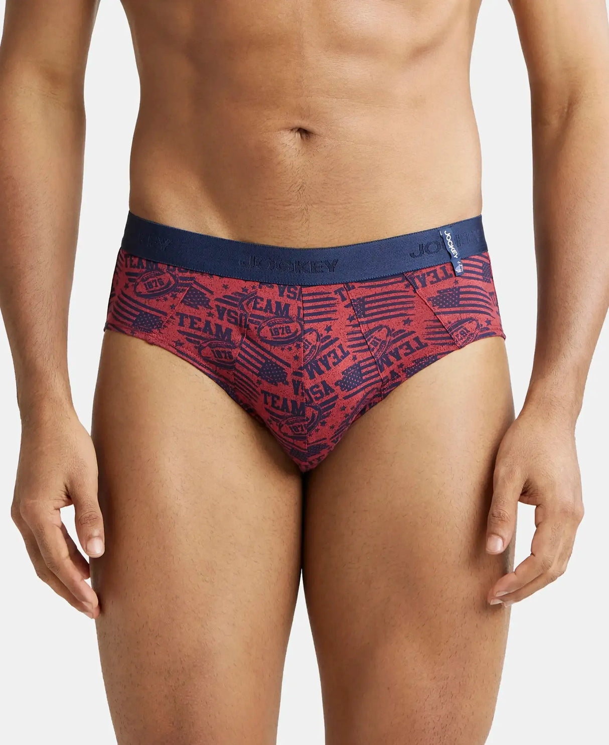 JOCKEY Printed Brief with Ultrasoft Waistband #US52- Brick Red