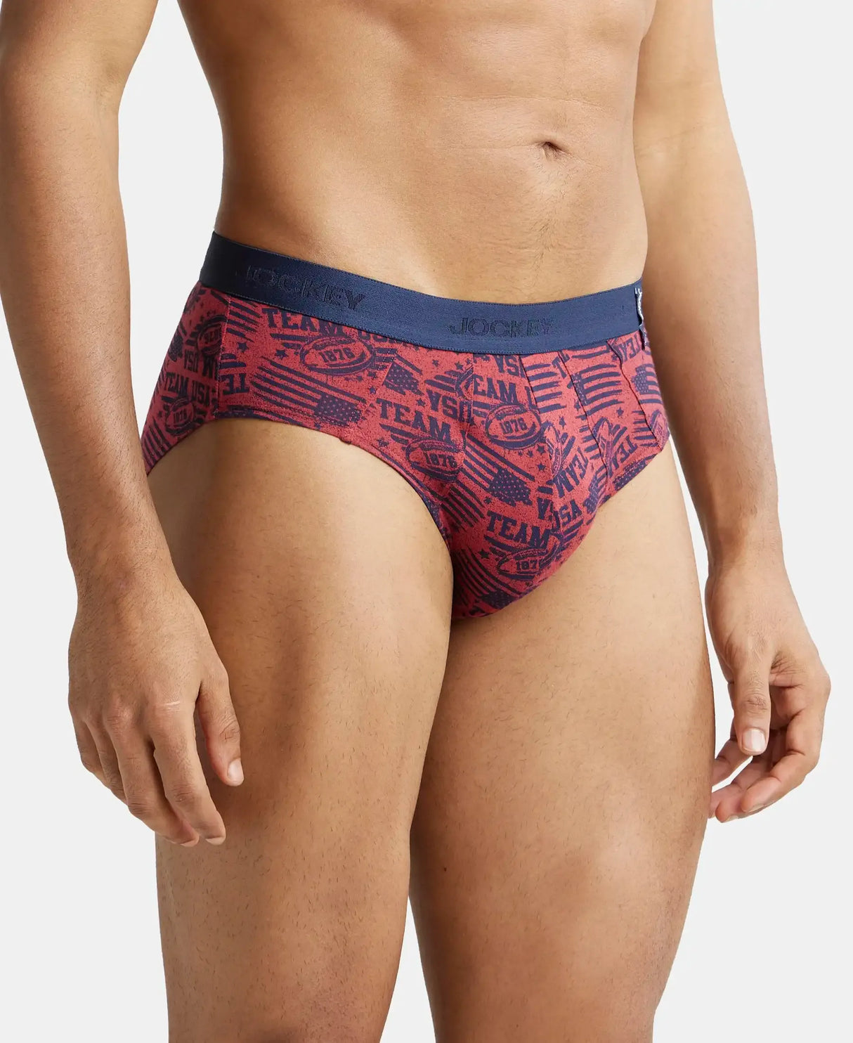 JOCKEY Printed Brief with Ultrasoft Waistband #US52- Brick Red