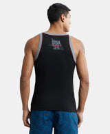 Super Combed Cotton Rib Square Neck Gym Vest with Graphic Print #US54