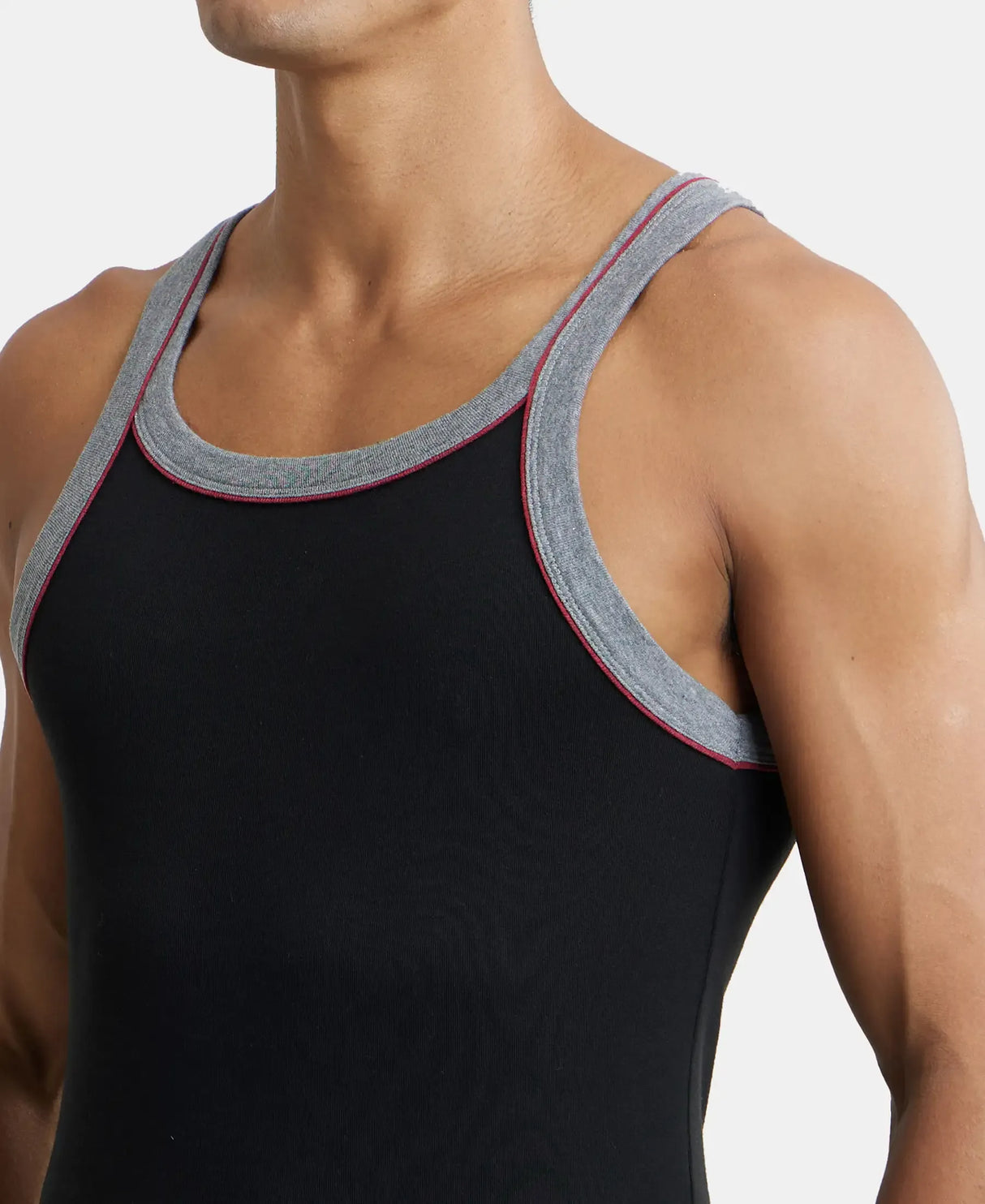 Super Combed Cotton Rib Square Neck Gym Vest with Graphic Print #US54