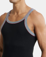 Super Combed Cotton Rib Square Neck Gym Vest with Graphic Print #US54